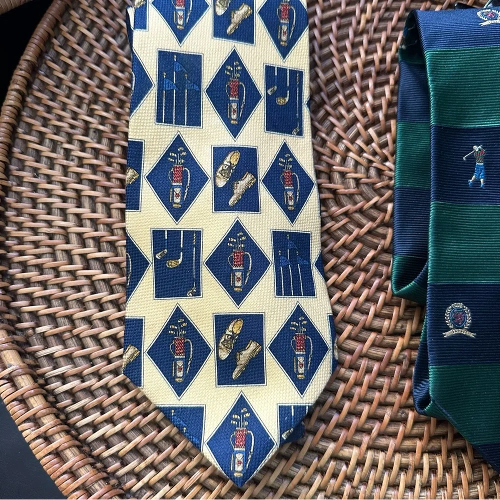 TOMMY HILFIGER Set of 2 Vintage Italian Silk Golf Theme Neckties